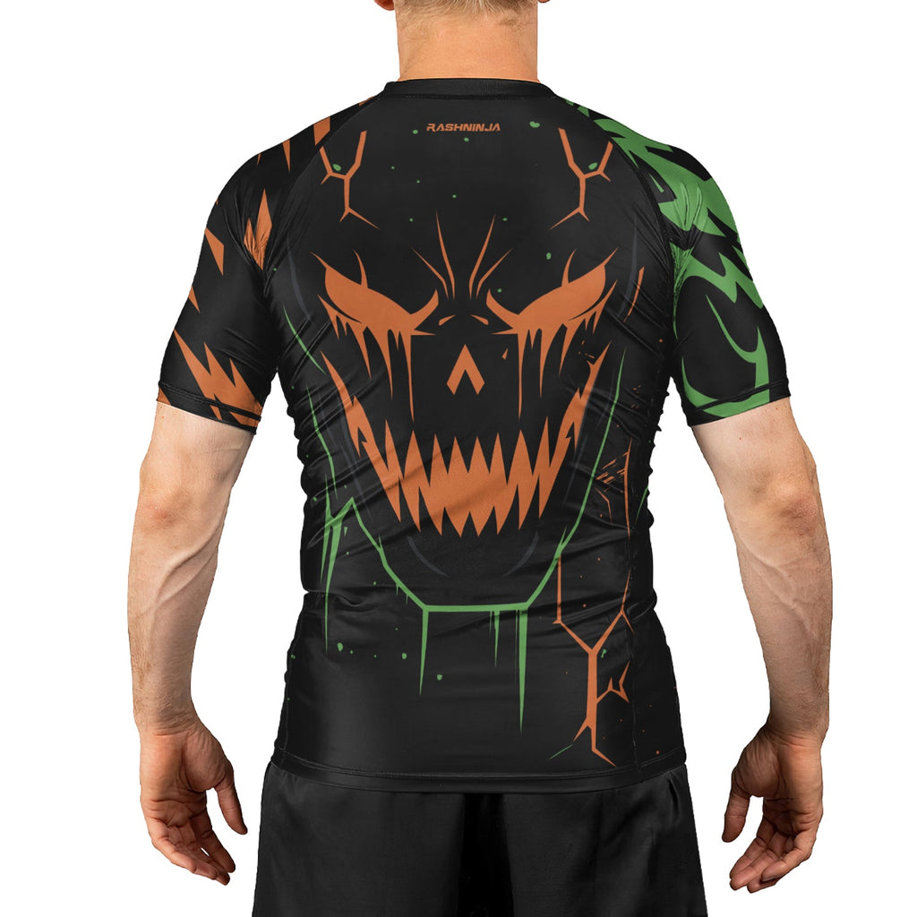 Rashninja Halloween Pumpkin Skull Blaze Men's Short Sleeve Rash Guard