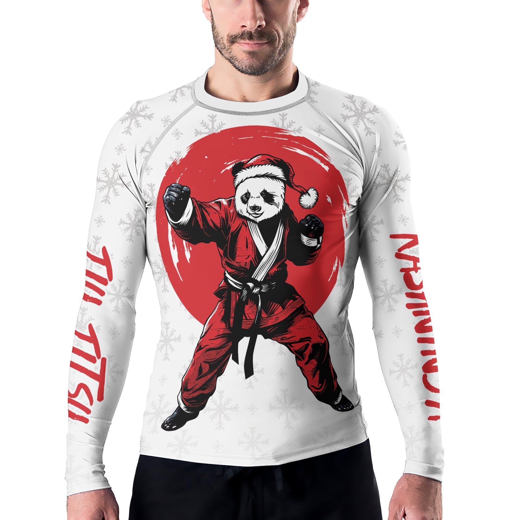 Rashninja White Santa Panda Kung Fu Men's Long Sleeve Rash Guard