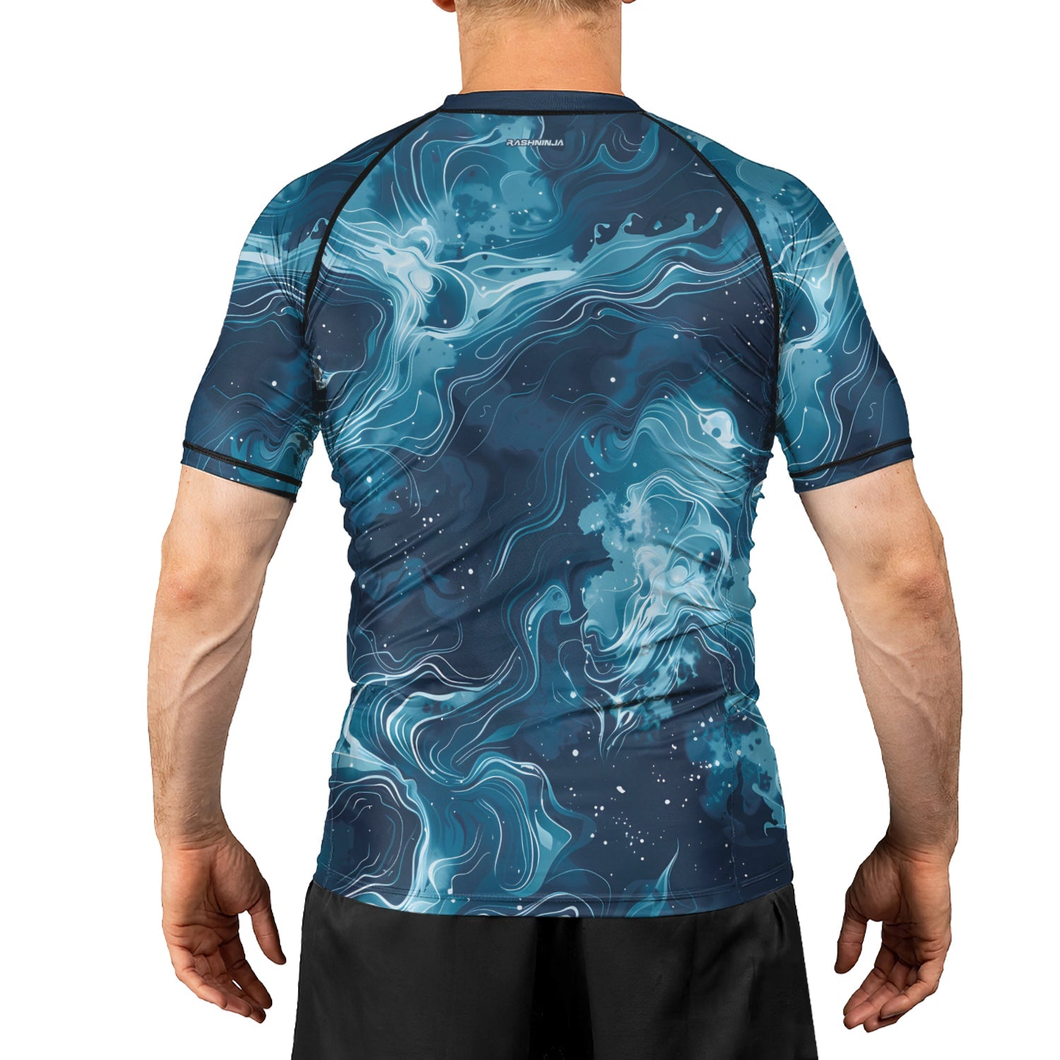 Rashninja Cyber Storm Blue Men's Short Sleeve Rash Guard