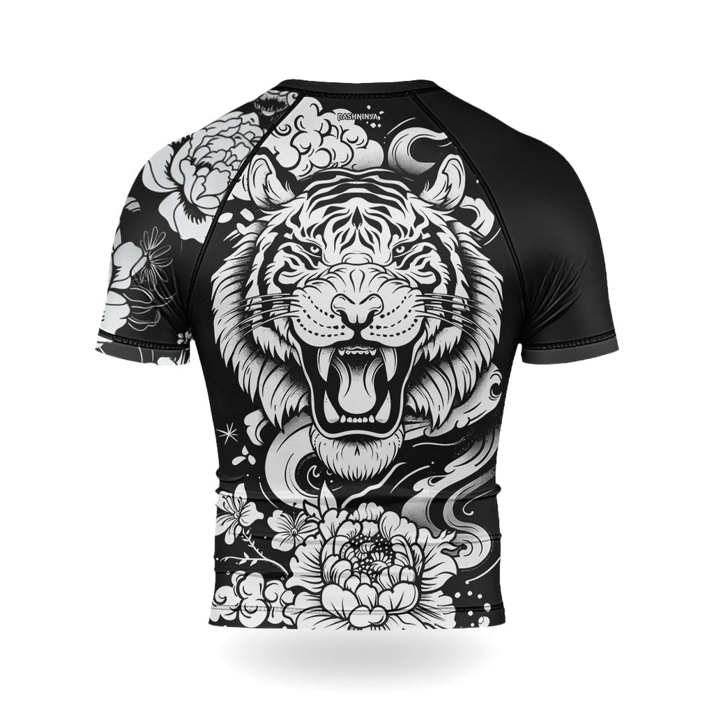 Rashninja Tiger Black White Men's Short Sleeve Rash Guard