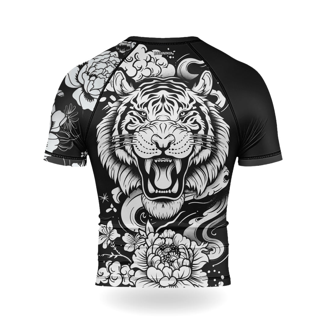 Rashninja Tiger Black White Men's Short Sleeve Rash Guard