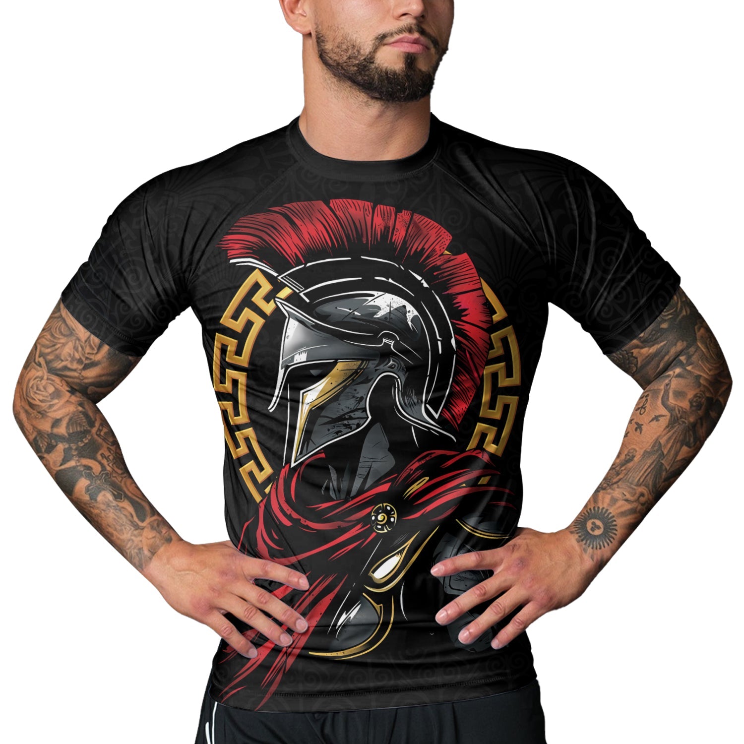 Rashninja Spartan Spear Pattern Men's Short Sleeve Rash Guard