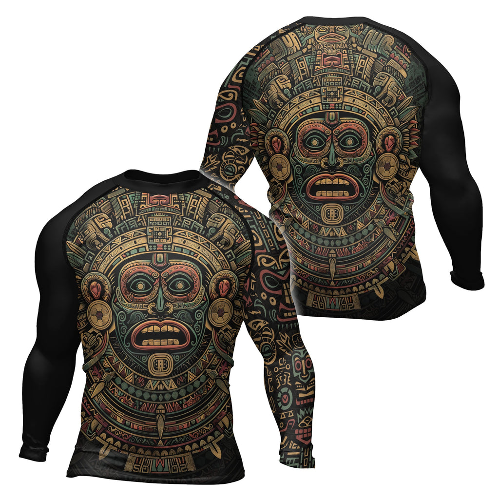 Rashninja Aztec Sun God Mask Men's Long Sleeve Rash Guard
