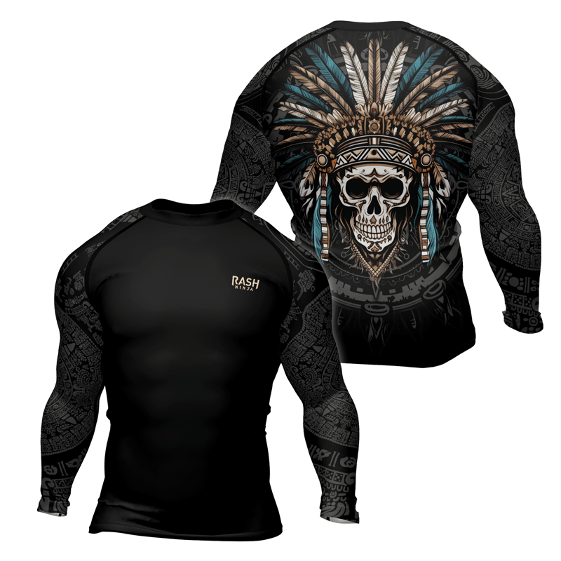 Rashninja Aztec Chief Skull Men's Long Sleeve Rash Guard