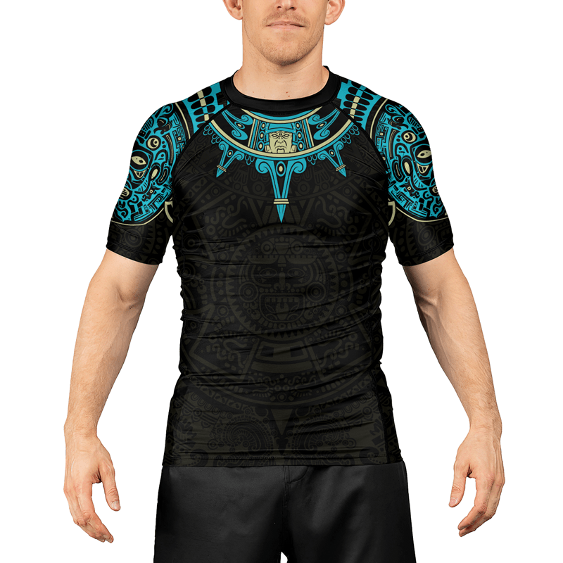 Rashninja Aztec Sun Symbol Men's Short Sleeve Rash Guard