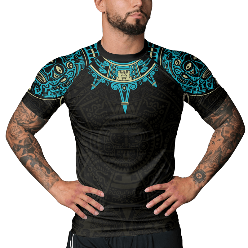Rashninja Aztec Sun Symbol Men's Short Sleeve Rash Guard