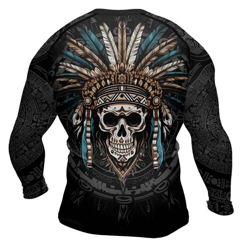 Rashninja Aztec Chief Skull Men's Long Sleeve Rash Guard