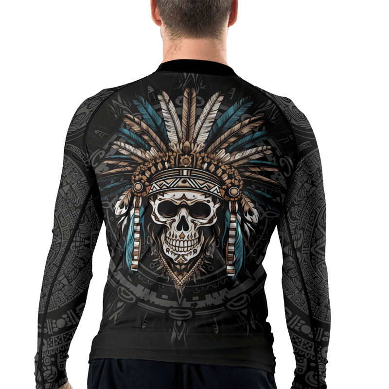 Rashninja Aztec Chief Skull Men's Long Sleeve Rash Guard