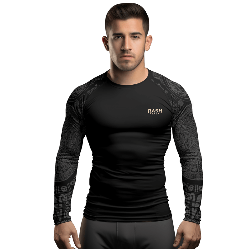 Rashninja Aztec Chief Skull Men's Long Sleeve Rash Guard