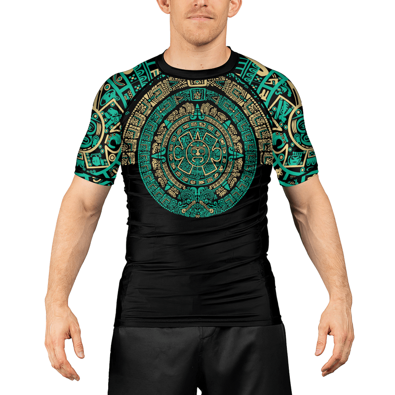 Rashninja Aztec Sun Stone Men's Short Sleeve Rash Guard