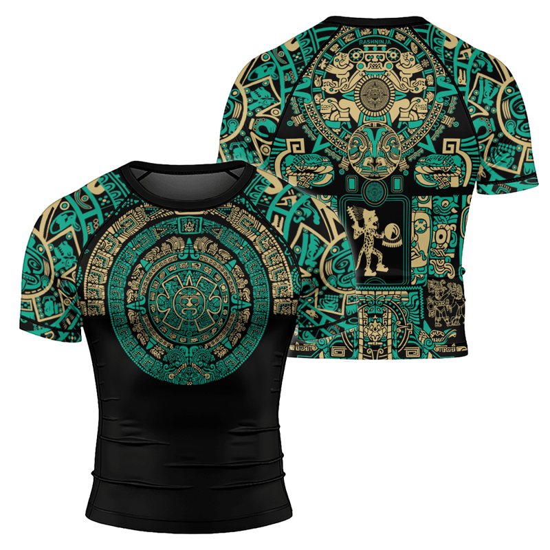 Rashninja Aztec Sun Stone Men's Short Sleeve Rash Guard