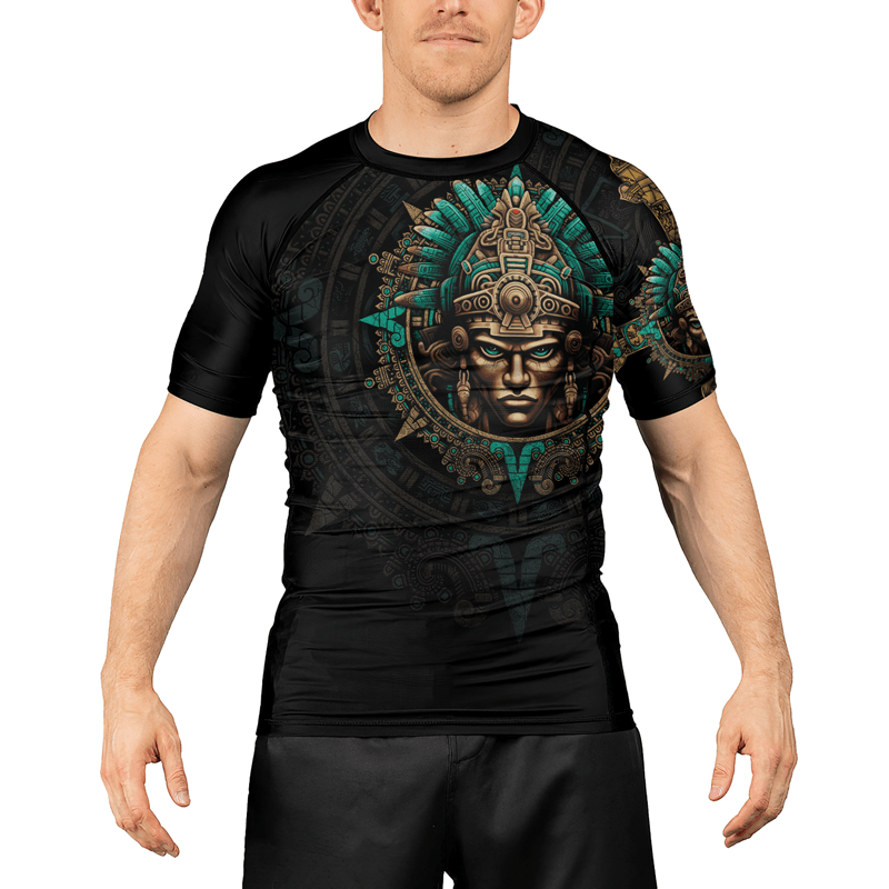 Rashninja Aztec Tribe Warrior Men's Short Sleeve Rash Guard