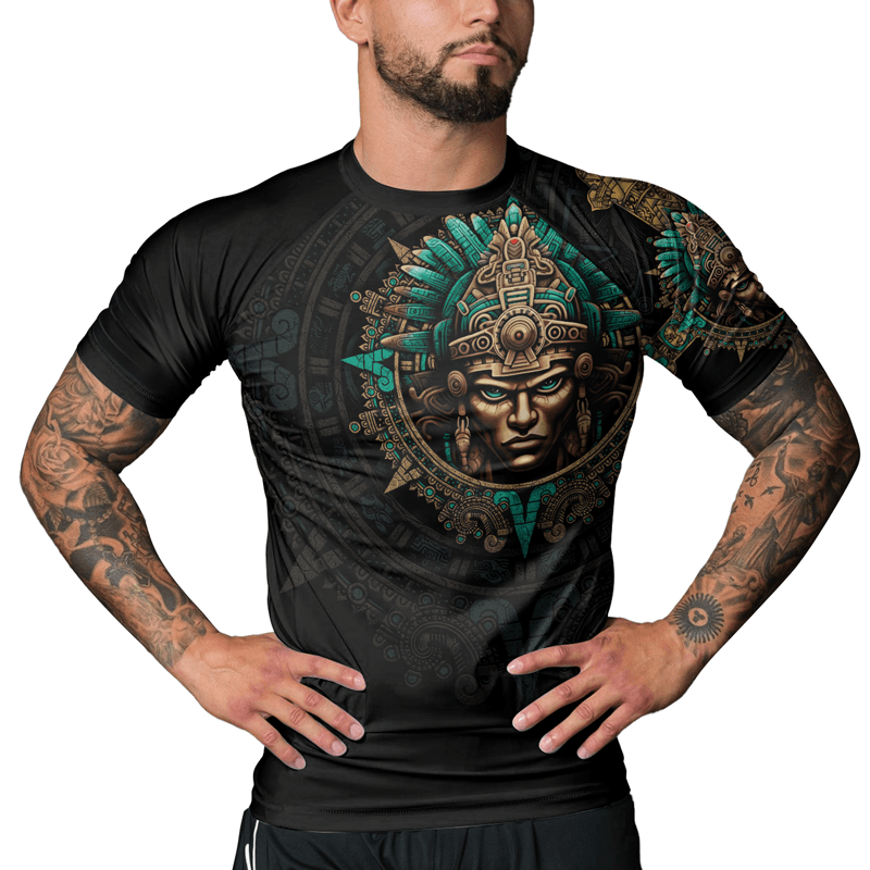 Rashninja Aztec Tribe Warrior Men's Short Sleeve Rash Guard