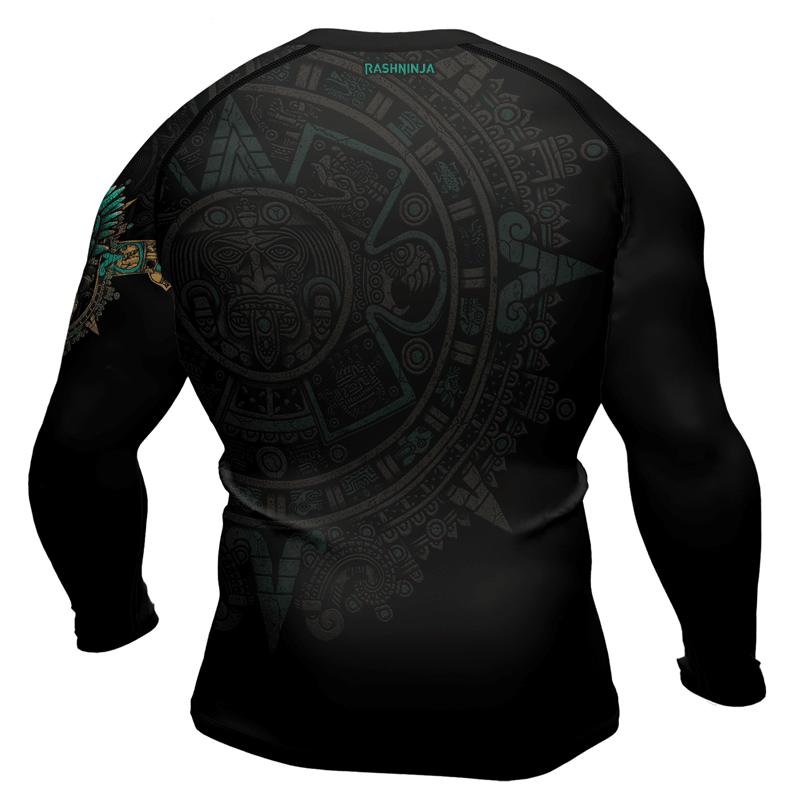Rashninja Aztec Tribe Warrior Skull Men's Long Sleeve Rash Guard