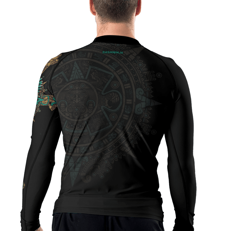 Rashninja Aztec Tribe Warrior Skull Men's Long Sleeve Rash Guard