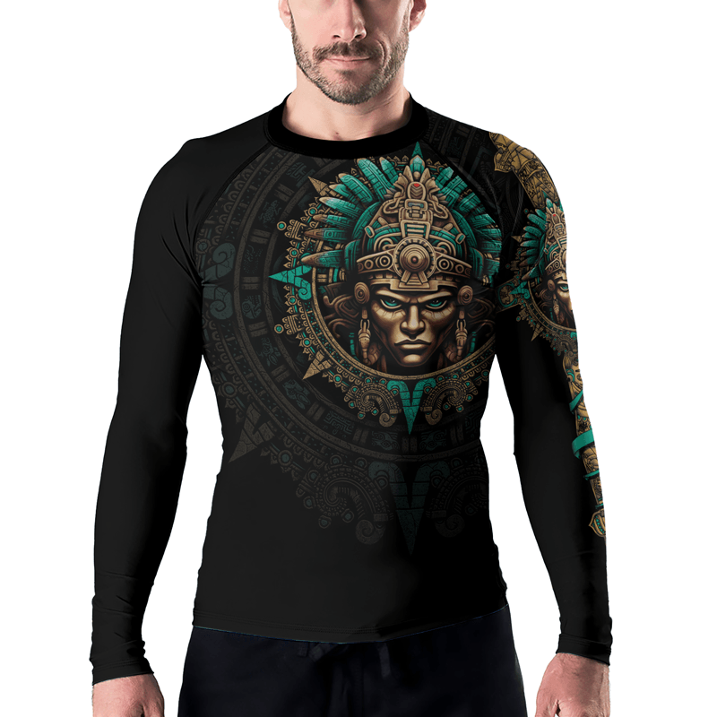 Rashninja Aztec Tribe Warrior Skull Men's Long Sleeve Rash Guard
