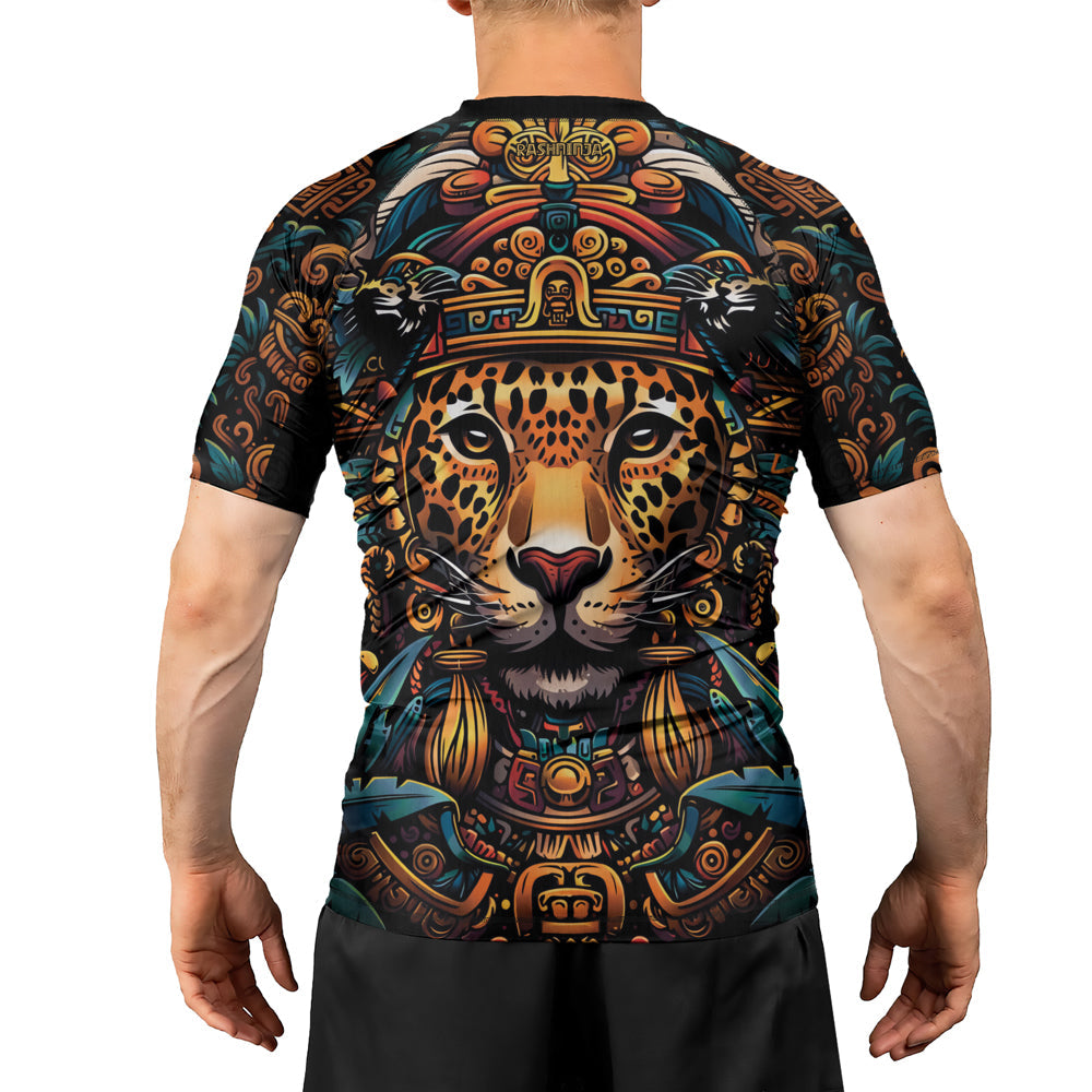 Rashninja Aztec Crimson Wave Men's Short Sleeve Rash Guard