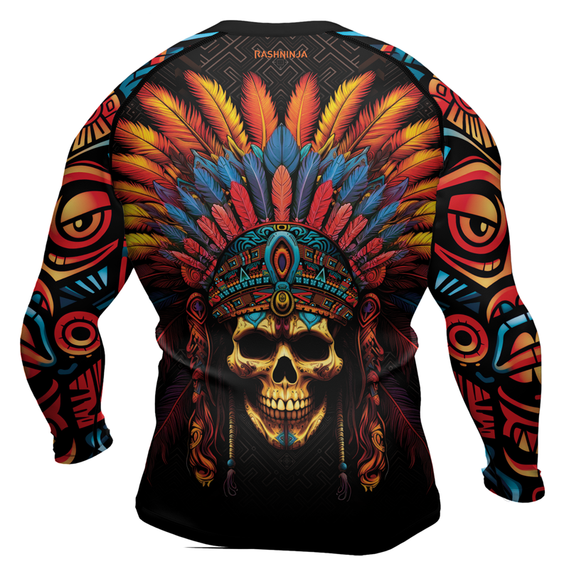 Rashninja Aztec Chieftain Skull Men's Long Sleeve Rash Guard