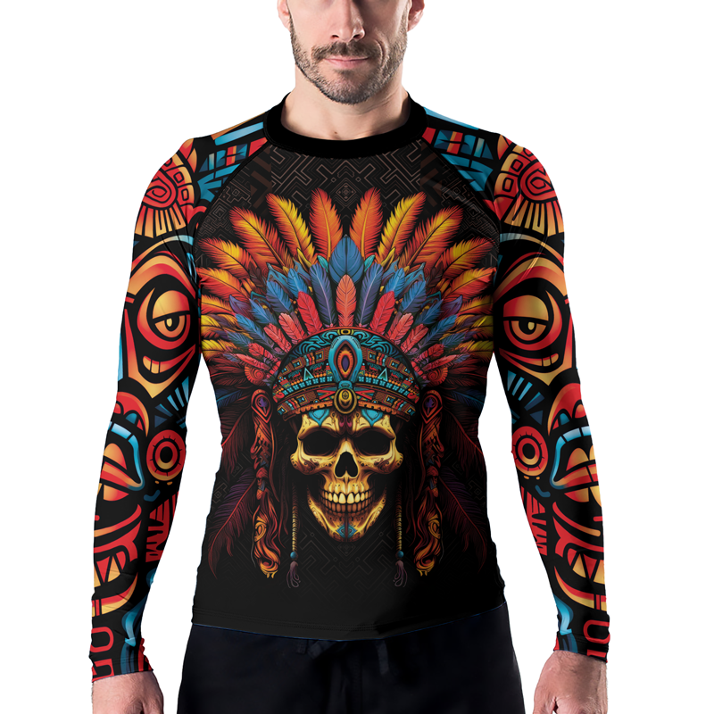 Rashninja Aztec Chieftain Skull Men's Long Sleeve Rash Guard