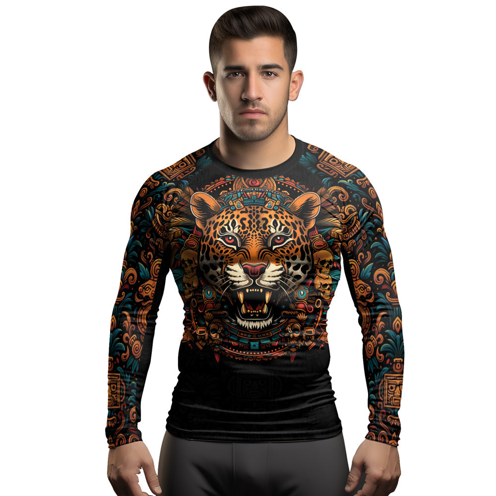 Rashninja Aztec Crimson Wave Men's Long Sleeve Rash Guard