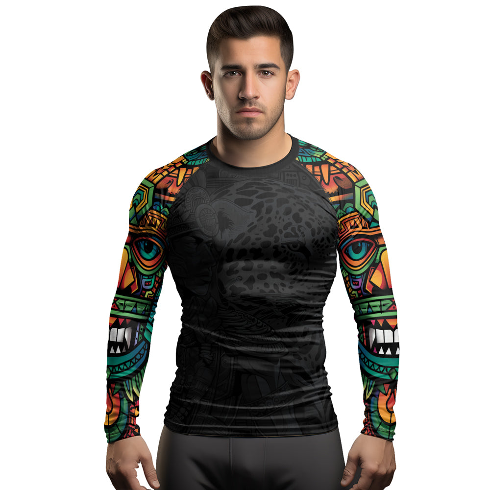 Rashninja Aztec Jaguar Spirit Men's Long Sleeve Rash Guard