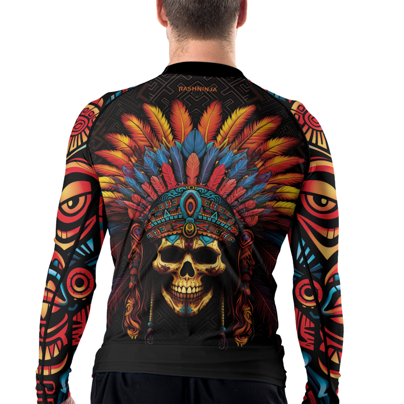 Rashninja Aztec Chieftain Skull Men's Long Sleeve Rash Guard