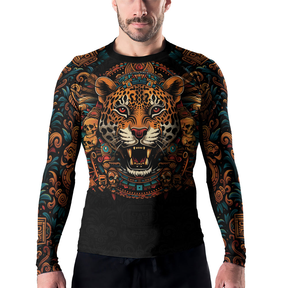Rashninja Aztec Crimson Wave Men's Long Sleeve Rash Guard