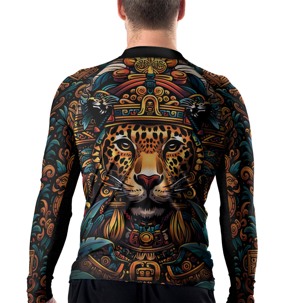 Rashninja Aztec Crimson Wave Men's Long Sleeve Rash Guard
