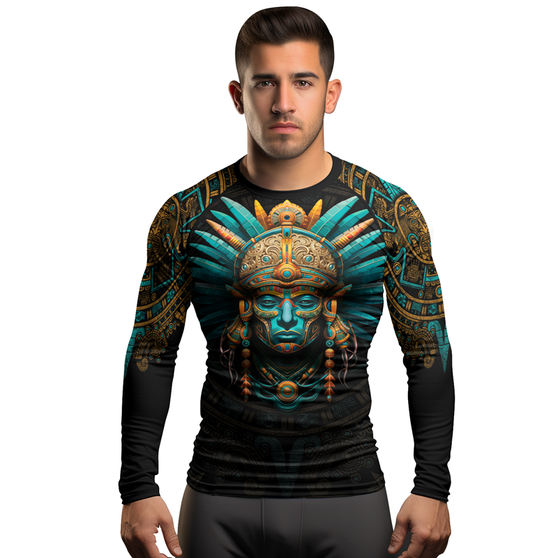 Rashninja Aztec Tribal Leader Men's Long Sleeve Rash Guard