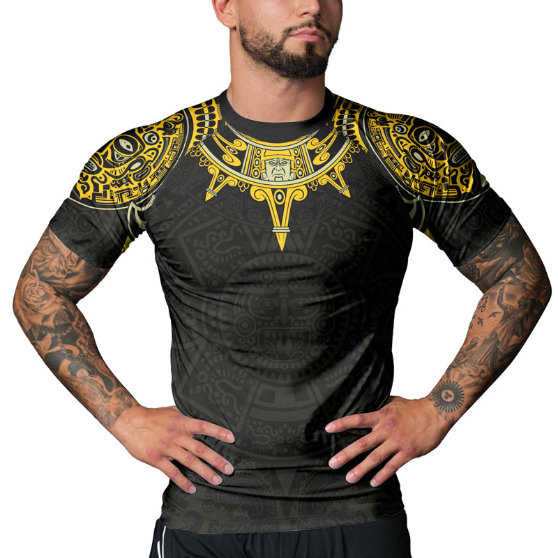 Rashninja Aztec Sun Symbol Men's Short Sleeve Rash Guard