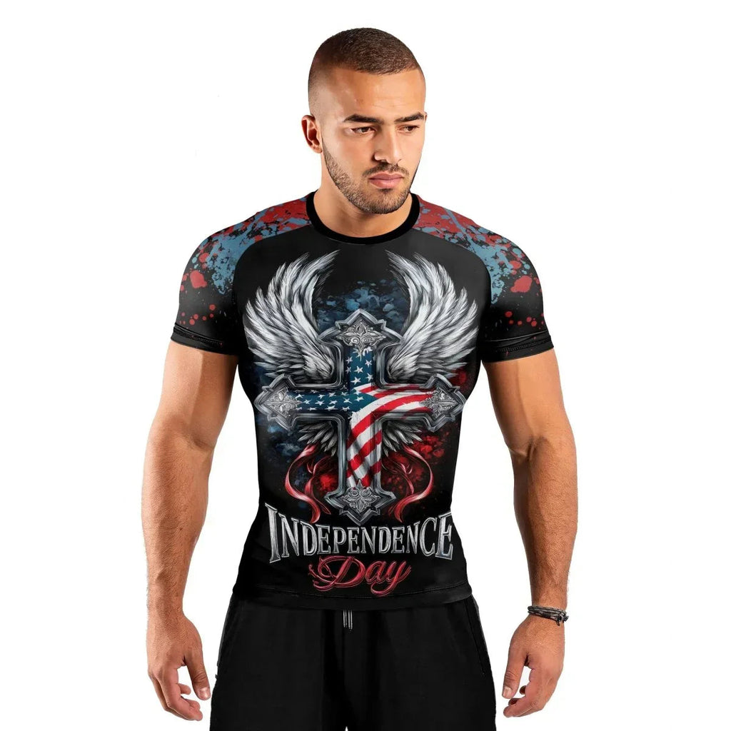 American Independence Cross Men's Short Sleeve Rash Guard