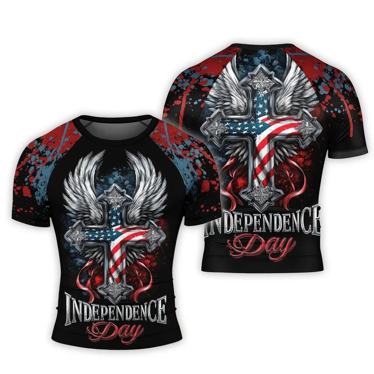 American Independence Cross Men's Short Sleeve Rash Guard