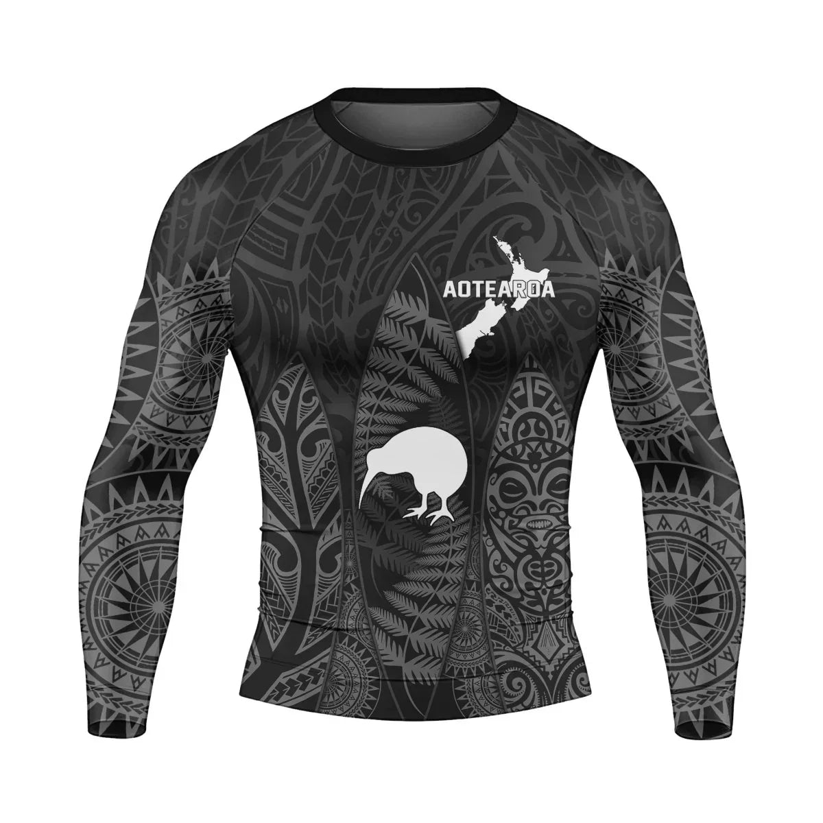 Aotearoa Kiwi Bird Grey Men's Long Sleeve Rash Guard