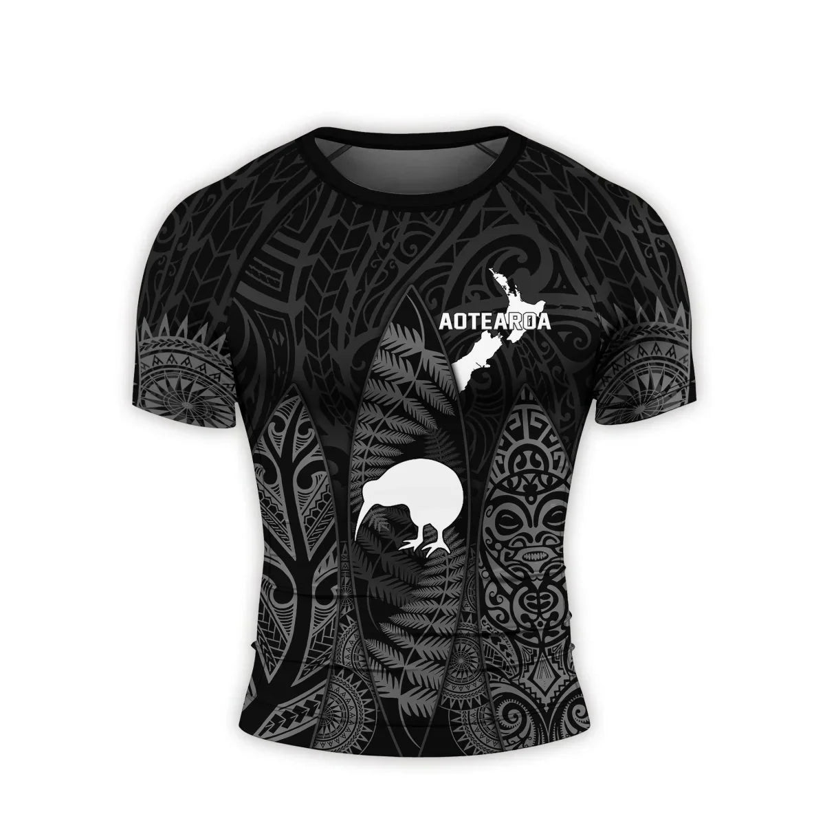 Aotearoa Kiwi Bird Grey Men's Short Sleeve Rash Guard
