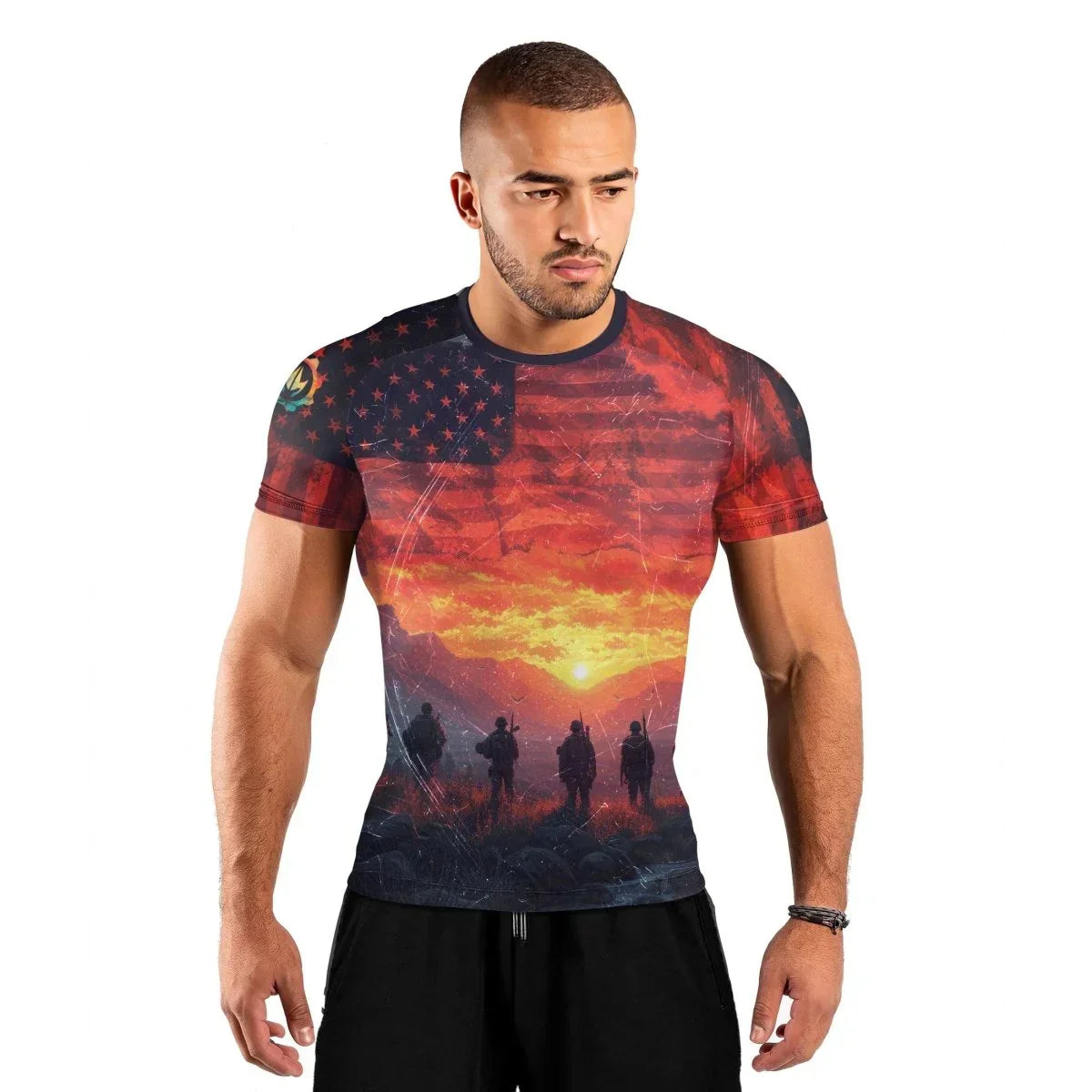 Army American Flag Men's Short Sleeve Rash Guard