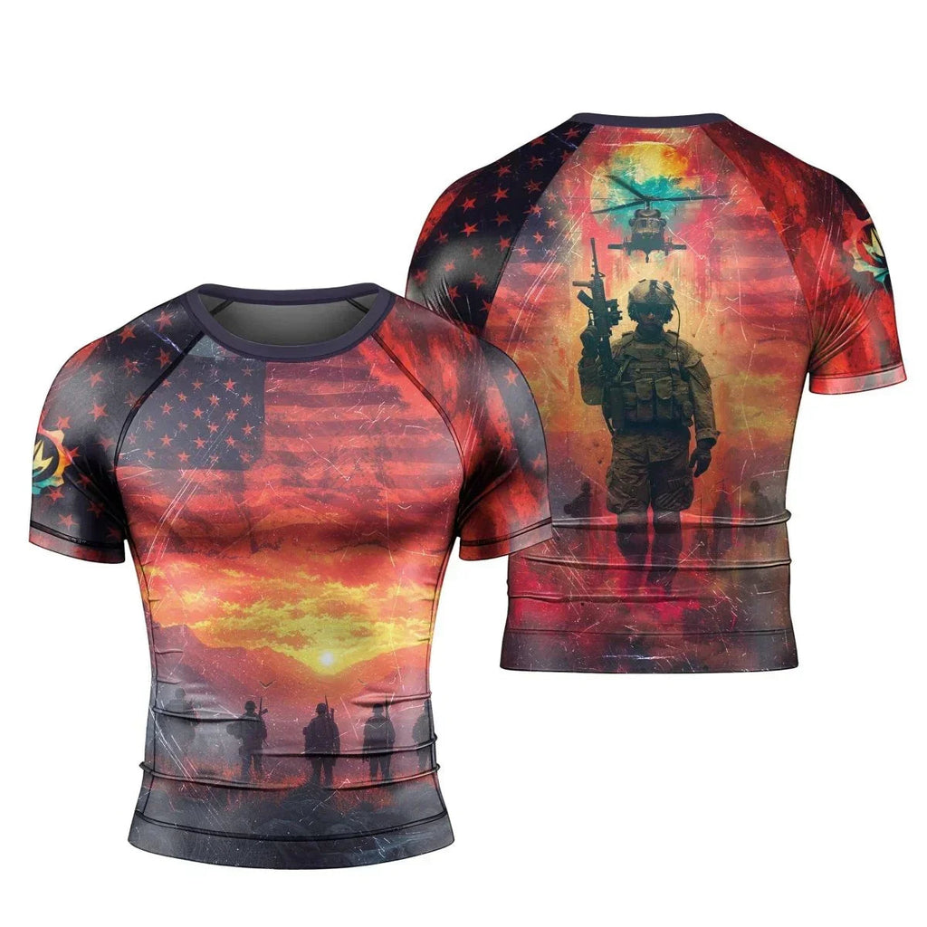 Army American Flag Men's Short Sleeve Rash Guard