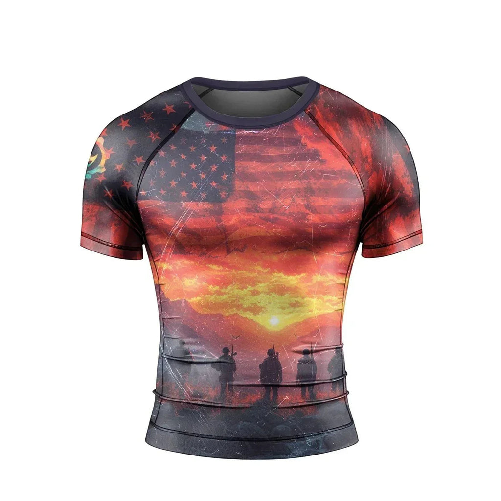 Army American Flag Men's Short Sleeve Rash Guard