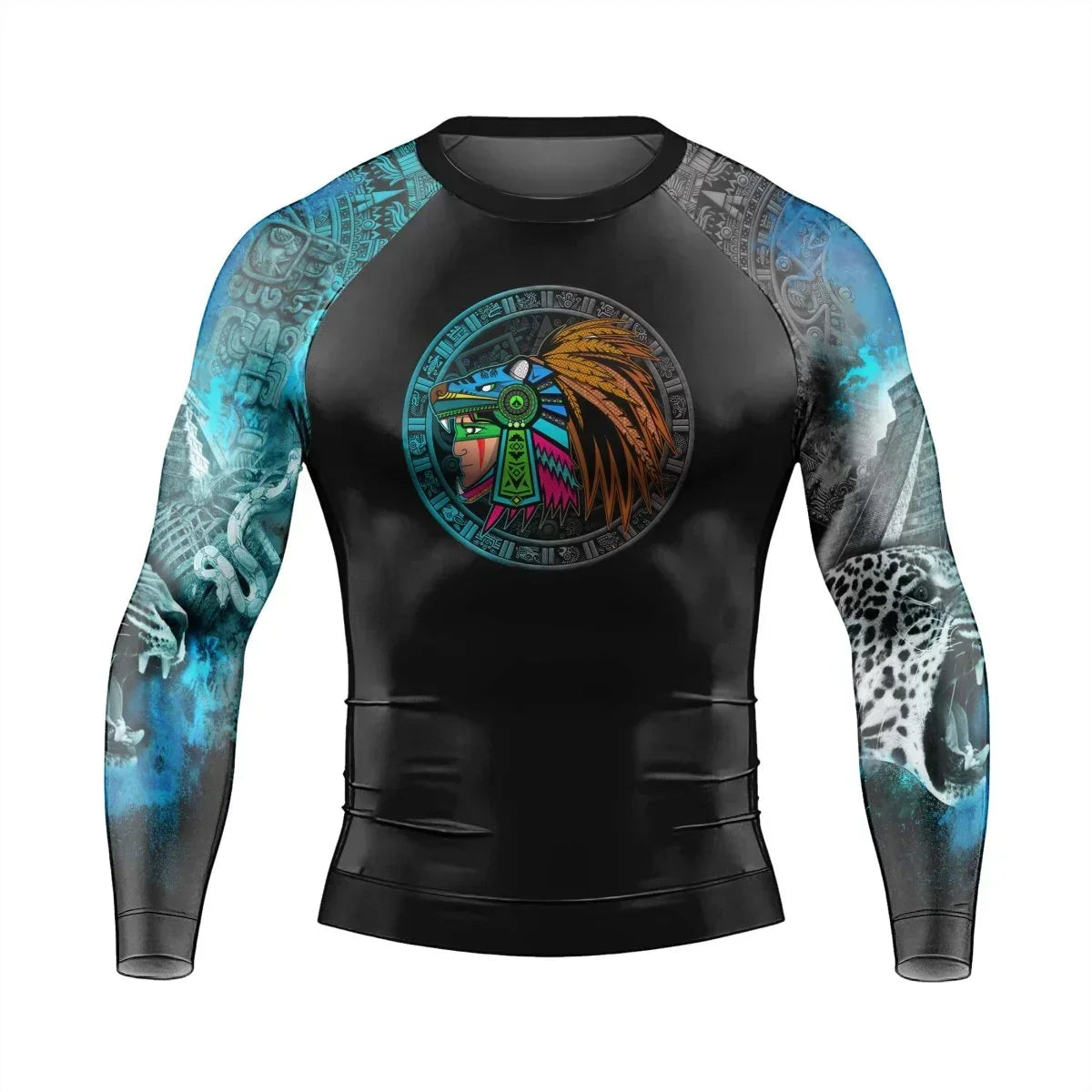 Aztec Jaguar Warrior Men's Long Sleeve Rash Guard