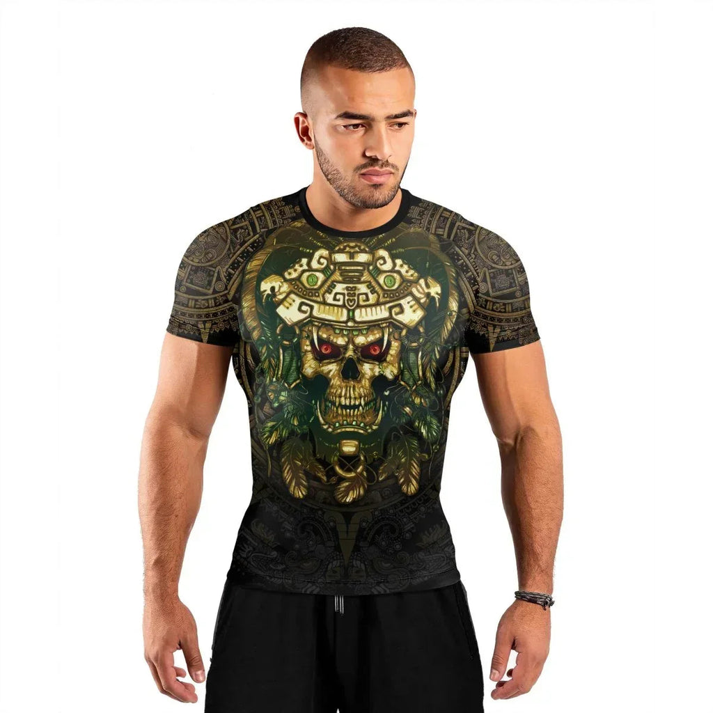 Aztec Jungle Warrior Mask Men's Short Sleeve Rash Guard