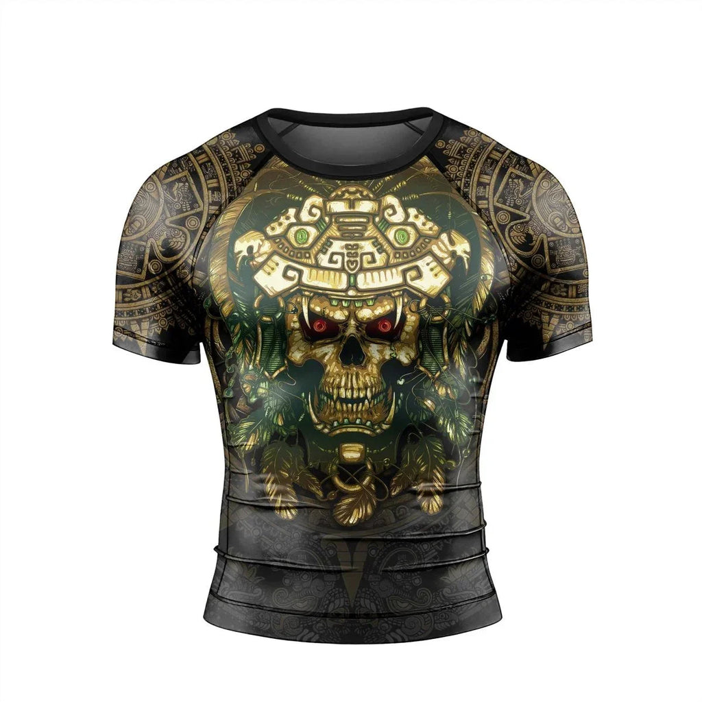 Aztec Jungle Warrior Mask Men's Short Sleeve Rash Guard