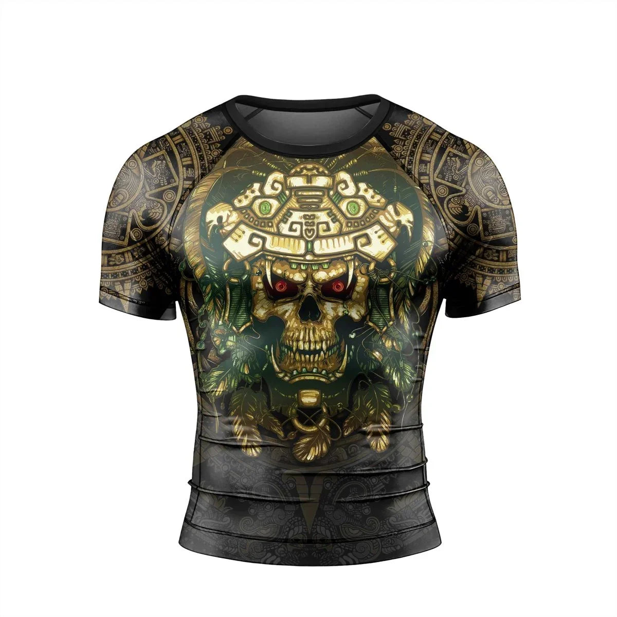 Aztec Jungle Warrior Mask Men's Short Sleeve Rash Guard