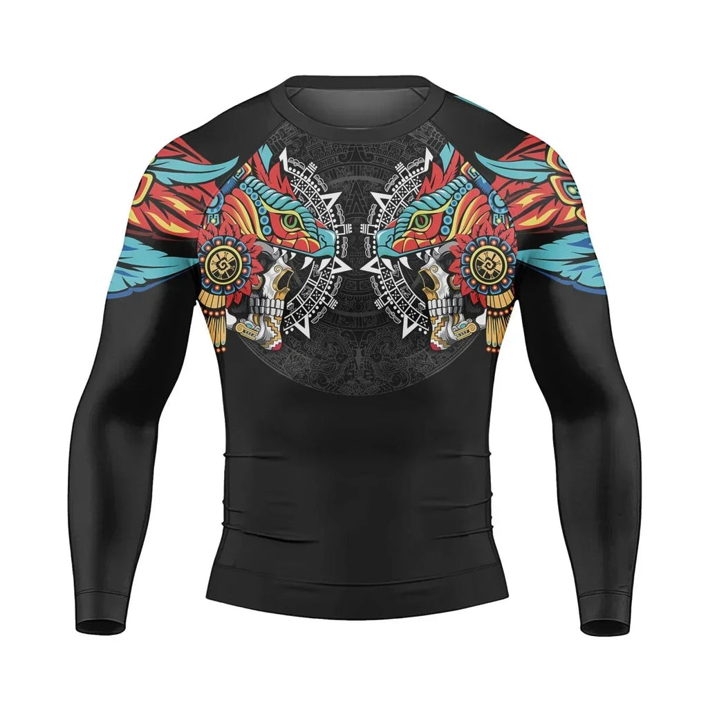 Aztec Serpent Warrior Men's Long Sleeve Rash Guard