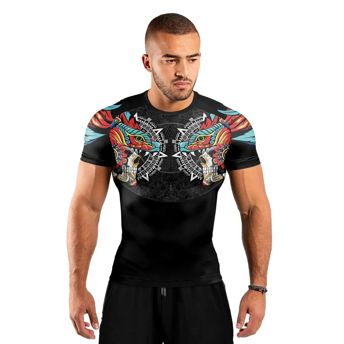 Aztec Serpent Warrior Men's Short Sleeve Rash Guard