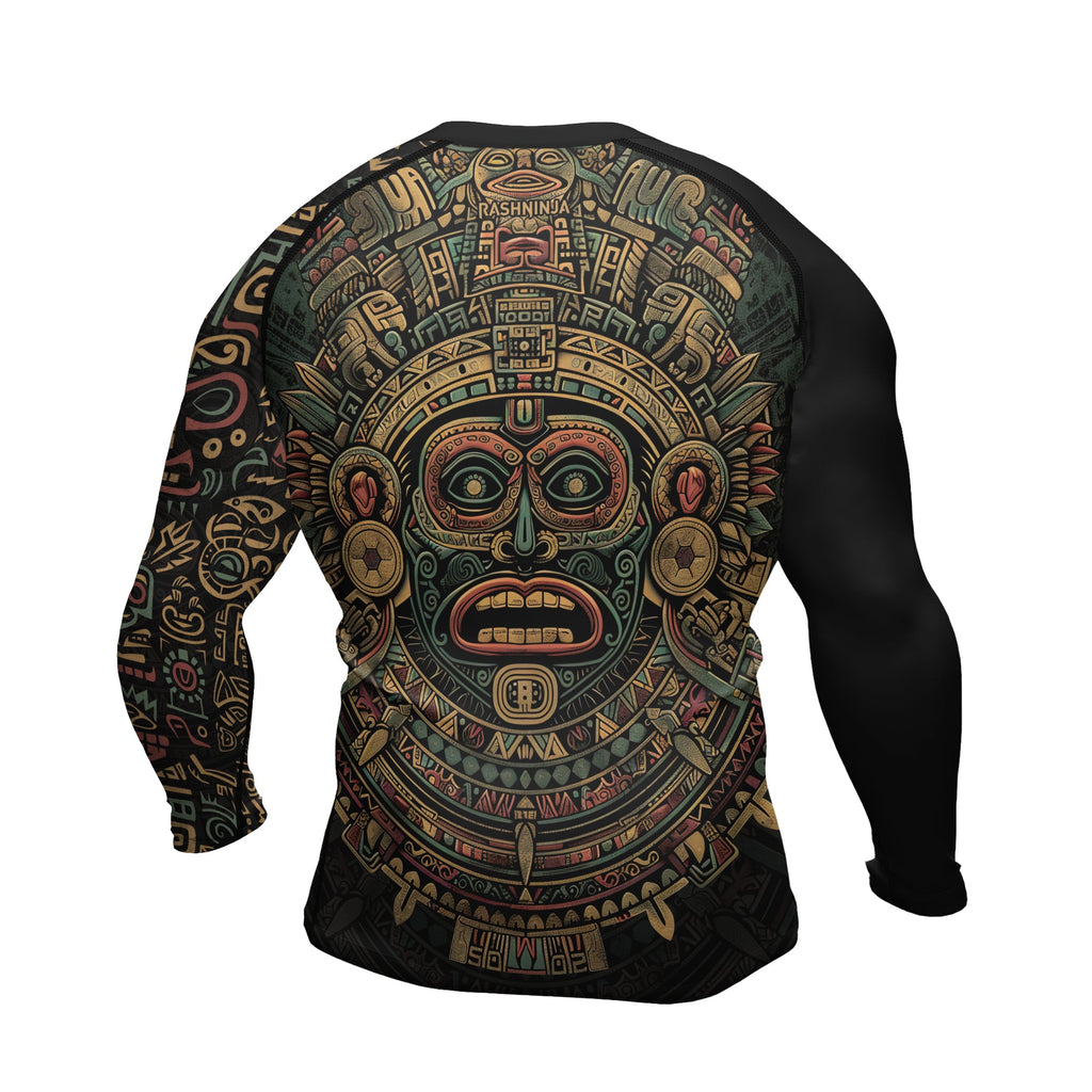 Rashninja Aztec Sun God Mask Men's Long Sleeve Rash Guard