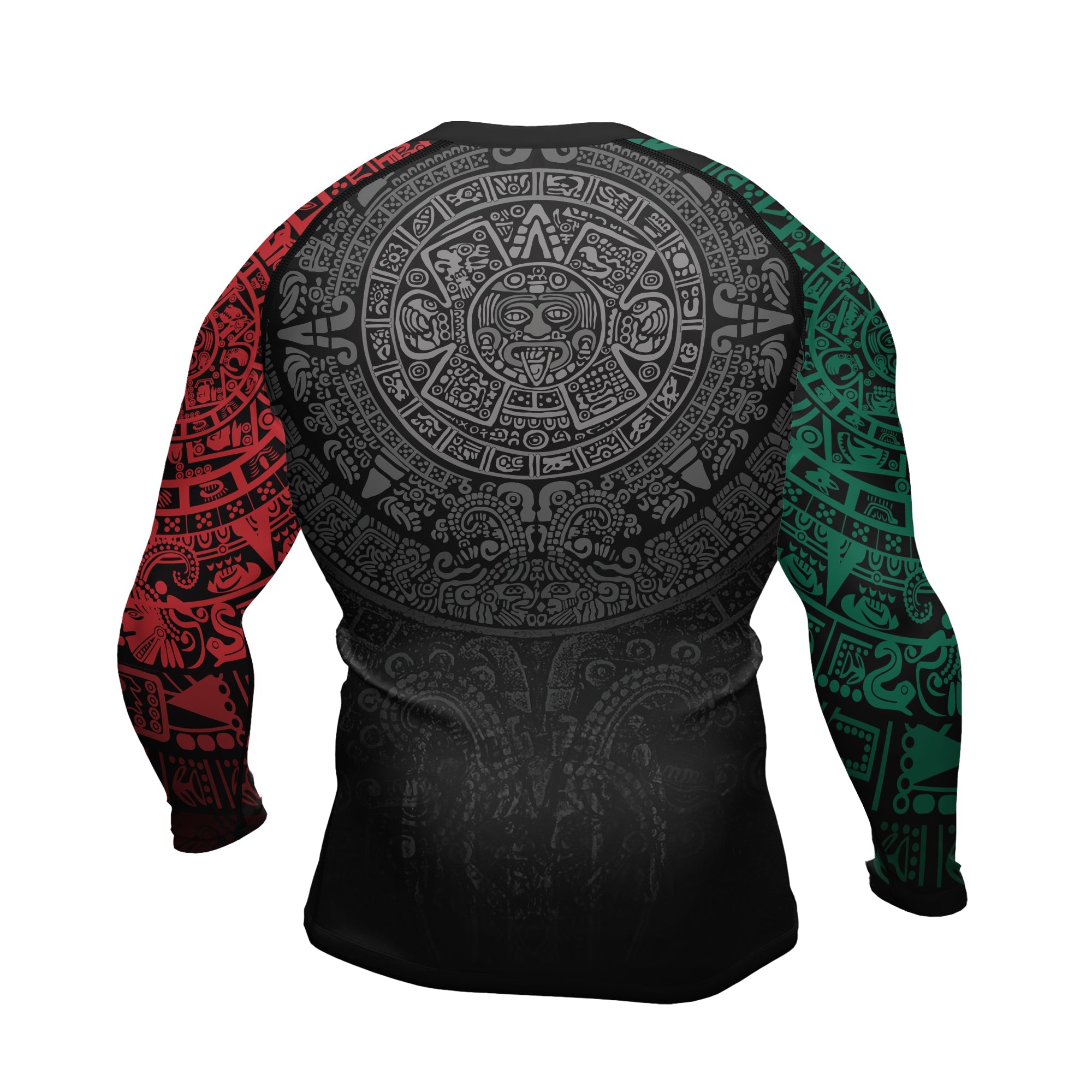 Rashninja Green And Red Aztec Calendar Men's Long Sleeve Rash Guard