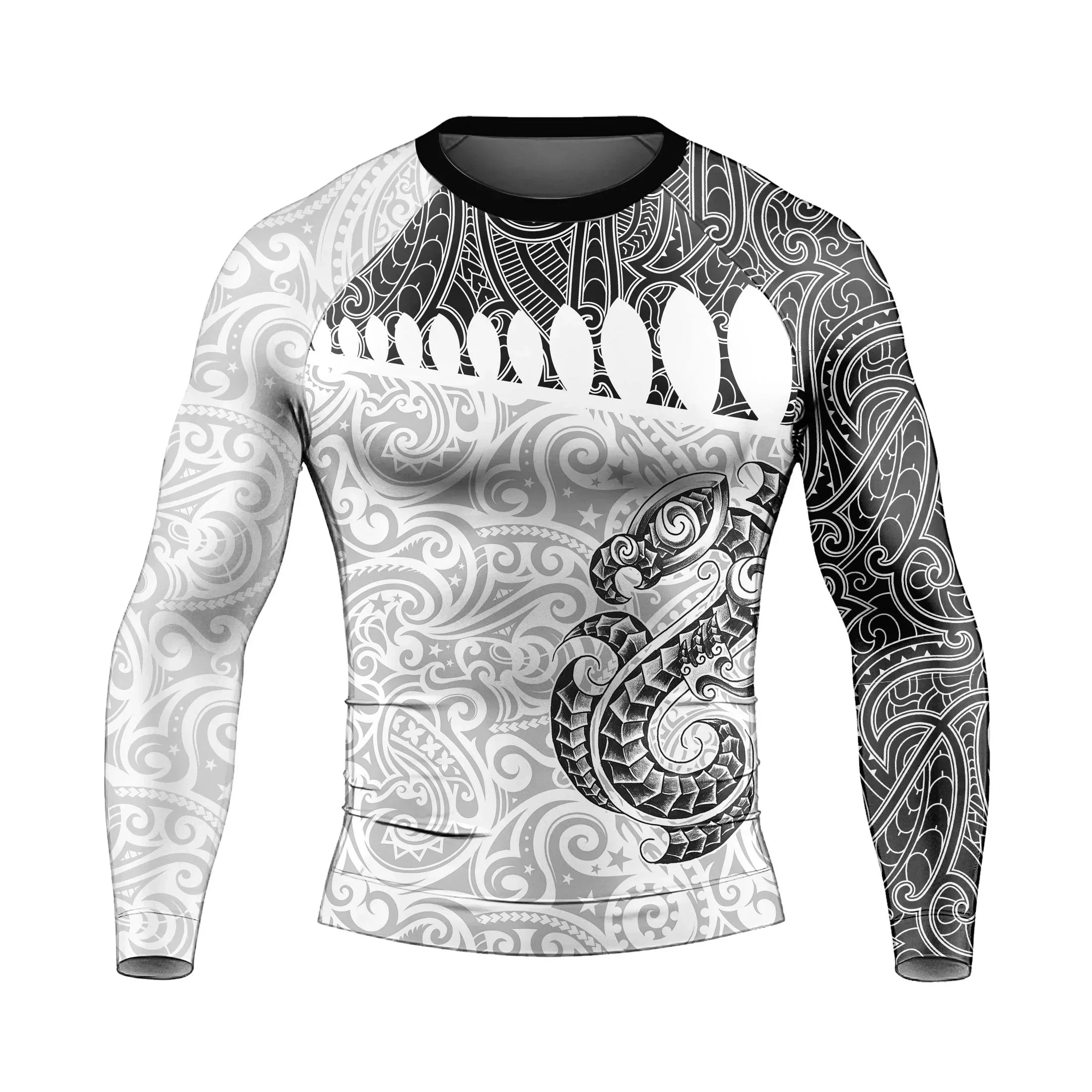 Black Scale Dragon Tattoo Men's Long Sleeve Rash Guard