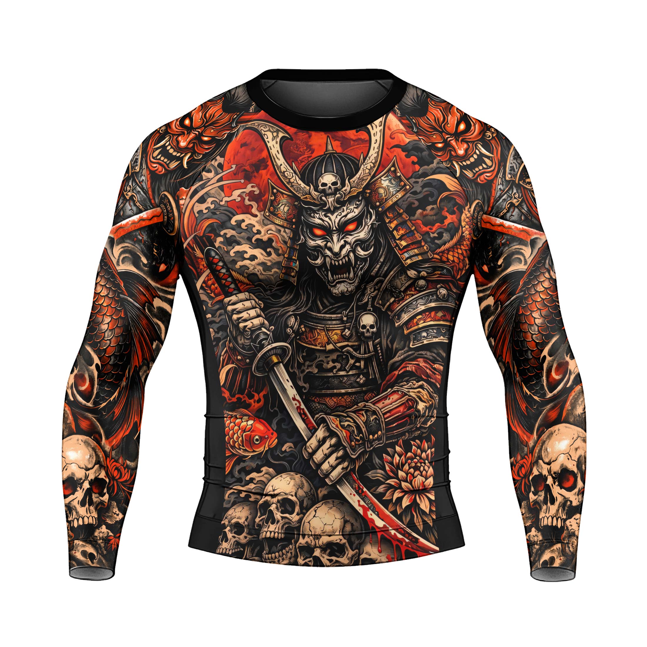 Blood Skull Samurai Men's Long Sleeve Rash Guard