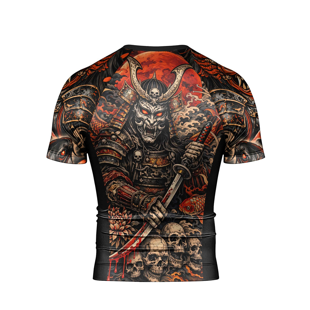 Blood Skull Samurai Men's Short Sleeve Rash Guard