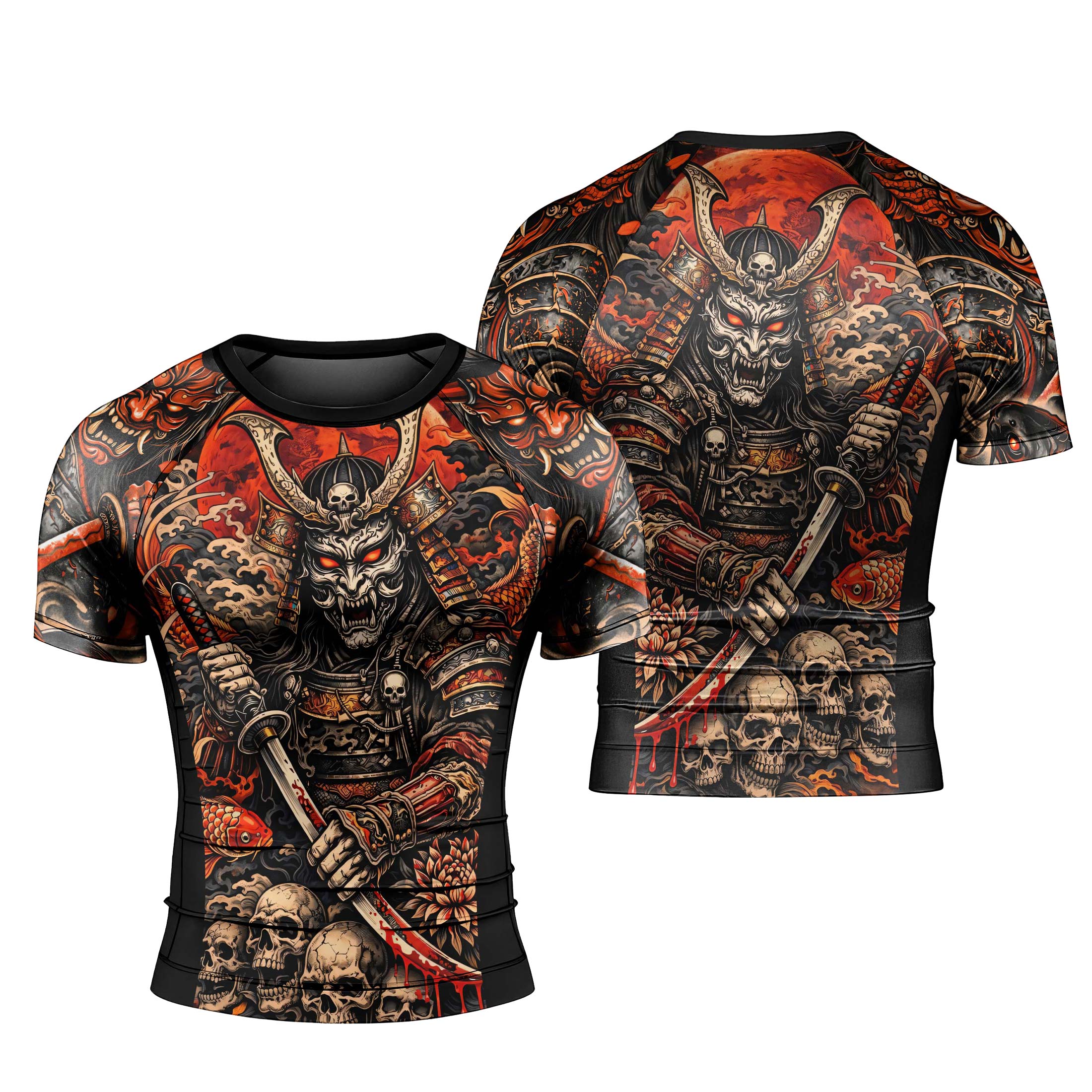 Blood Skull Samurai Men's Short Sleeve Rash Guard
