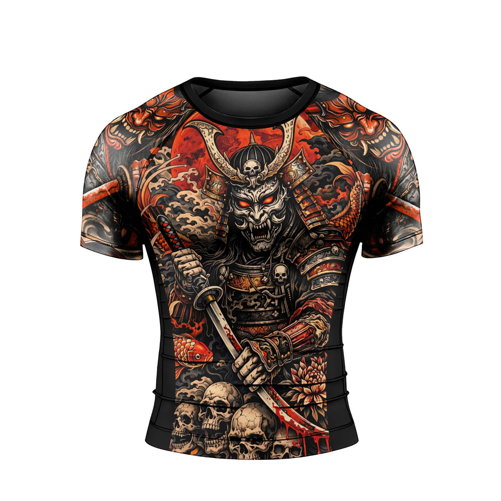 Blood Skull Samurai Men's Short Sleeve Rash Guard